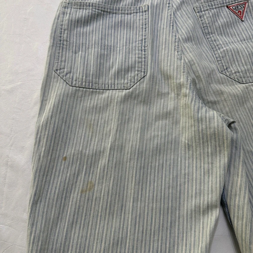 Guess Overalls Womens 1 VTG‎ 90s Pinstriped Colorblock Denim Made in USA Coastal